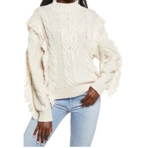 Leith Ivory Fringed Knit Sweater